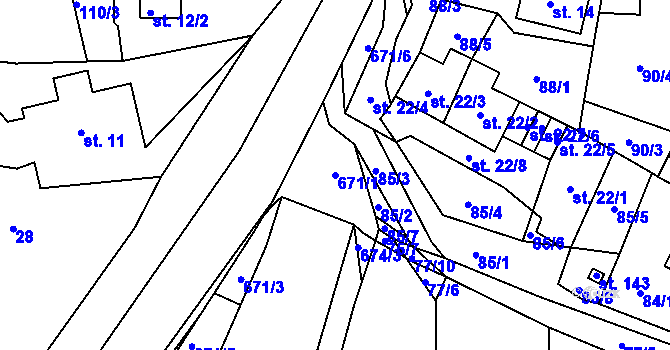 Parcela st. 671/1 v KÚ Pyšná, Katastrální mapa