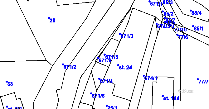Parcela st. 671/5 v KÚ Pyšná, Katastrální mapa