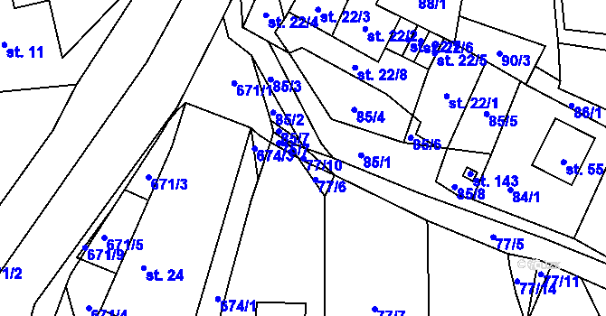 Parcela st. 77/10 v KÚ Pyšná, Katastrální mapa