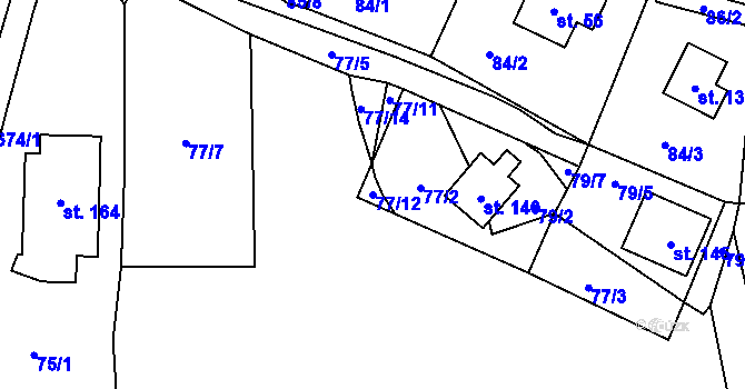 Parcela st. 77/12 v KÚ Pyšná, Katastrální mapa