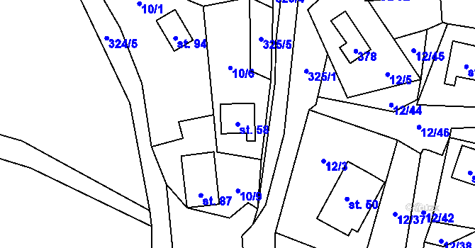 Parcela st. 58 v KÚ Svahová, Katastrální mapa