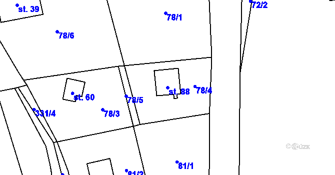 Parcela st. 88 v KÚ Svahová, Katastrální mapa