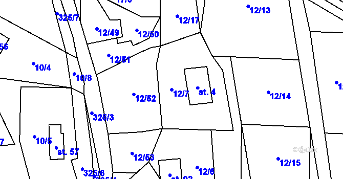 Parcela st. 12/7 v KÚ Svahová, Katastrální mapa