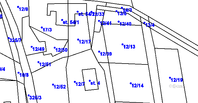 Parcela st. 12/39 v KÚ Svahová, Katastrální mapa