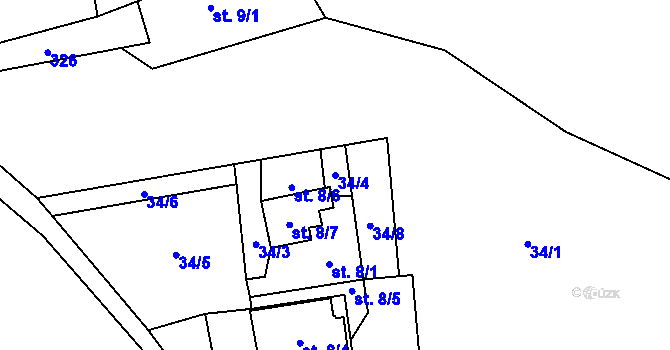 Parcela st. 34/4 v KÚ Svahová, Katastrální mapa