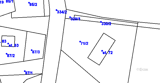 Parcela st. 71/2 v KÚ Svahová, Katastrální mapa