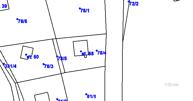Parcela st. 78/4 v KÚ Svahová, Katastrální mapa