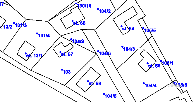 Parcela st. 104/6 v KÚ Svahová, Katastrální mapa