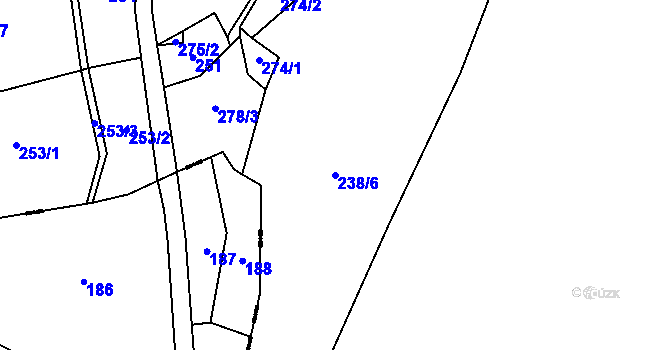 Parcela st. 238/6 v KÚ Svahová, Katastrální mapa