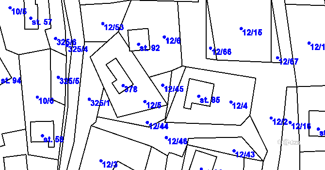 Parcela st. 12/45 v KÚ Svahová, Katastrální mapa