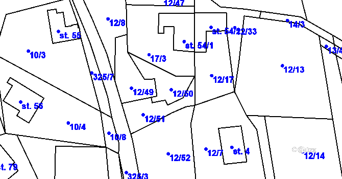Parcela st. 12/50 v KÚ Svahová, Katastrální mapa