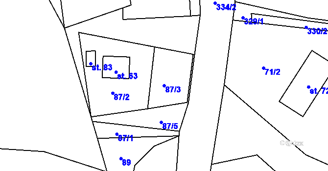 Parcela st. 87/3 v KÚ Svahová, Katastrální mapa