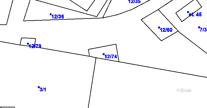 Parcela st. 12/74 v KÚ Svahová, Katastrální mapa
