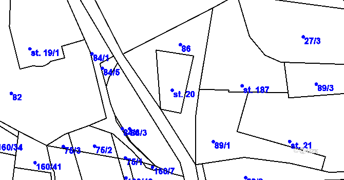 Parcela st. 20 v KÚ Bolehošť, Katastrální mapa