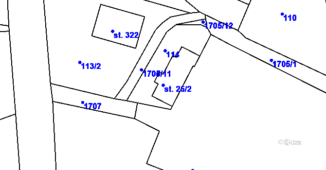 Parcela st. 25/2 v KÚ Bolehošť, Katastrální mapa