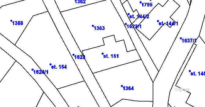 Parcela st. 151 v KÚ Bolehošť, Katastrální mapa
