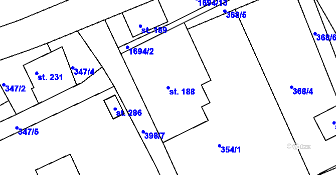 Parcela st. 188 v KÚ Bolehošť, Katastrální mapa