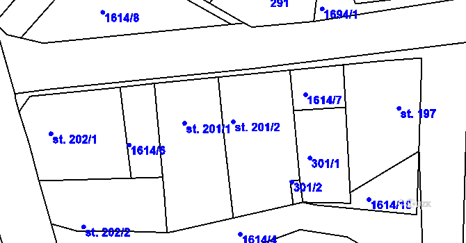 Parcela st. 201/2 v KÚ Bolehošť, Katastrální mapa