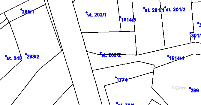 Parcela st. 202/2 v KÚ Bolehošť, Katastrální mapa