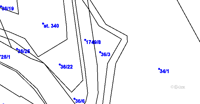Parcela st. 36/3 v KÚ Bolehošť, Katastrální mapa