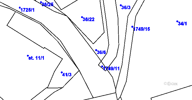 Parcela st. 36/6 v KÚ Bolehošť, Katastrální mapa