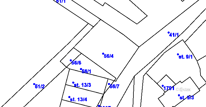 Parcela st. 56/4 v KÚ Bolehošť, Katastrální mapa