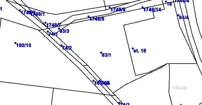 Parcela st. 83/1 v KÚ Bolehošť, Katastrální mapa