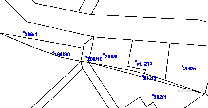 Parcela st. 206/8 v KÚ Bolehošť, Katastrální mapa