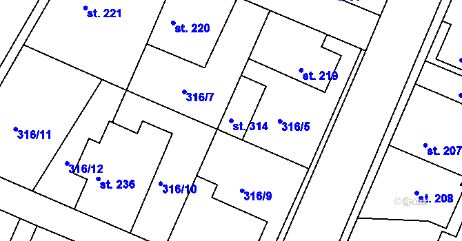Parcela st. 314 v KÚ Bolehošť, Katastrální mapa