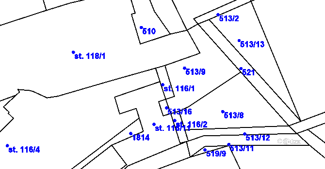 Parcela st. 116/1 v KÚ Bolehošť, Katastrální mapa
