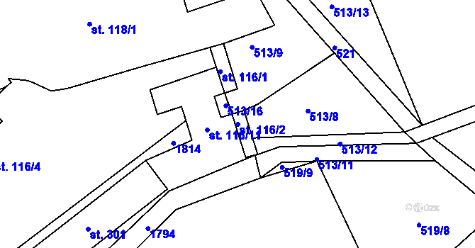 Parcela st. 116/2 v KÚ Bolehošť, Katastrální mapa