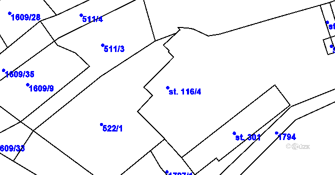 Parcela st. 116/4 v KÚ Bolehošť, Katastrální mapa
