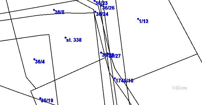 Parcela st. 36/20 v KÚ Bolehošť, Katastrální mapa