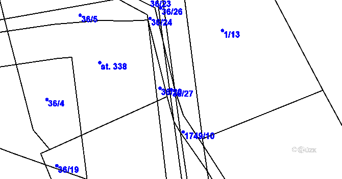 Parcela st. 36/27 v KÚ Bolehošť, Katastrální mapa