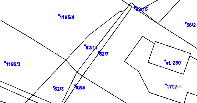 Parcela st. 62/7 v KÚ Bolehošť, Katastrální mapa