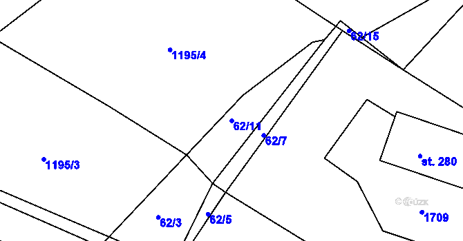 Parcela st. 62/11 v KÚ Bolehošť, Katastrální mapa