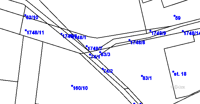 Parcela st. 83/3 v KÚ Bolehošť, Katastrální mapa