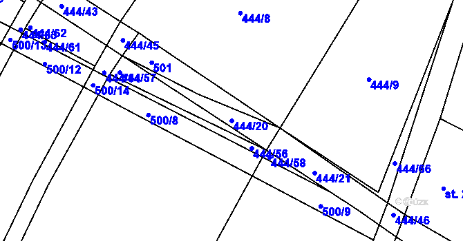 Parcela st. 444/20 v KÚ Bolehošť, Katastrální mapa