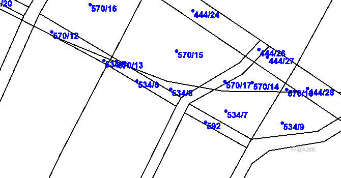 Parcela st. 534/8 v KÚ Bolehošť, Katastrální mapa