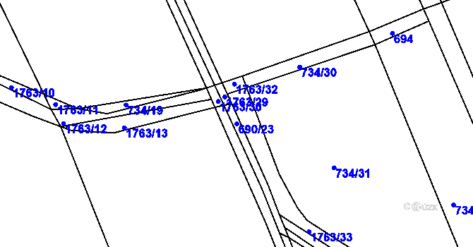 Parcela st. 690/23 v KÚ Bolehošť, Katastrální mapa