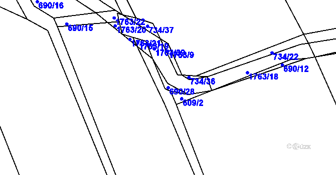 Parcela st. 690/28 v KÚ Bolehošť, Katastrální mapa