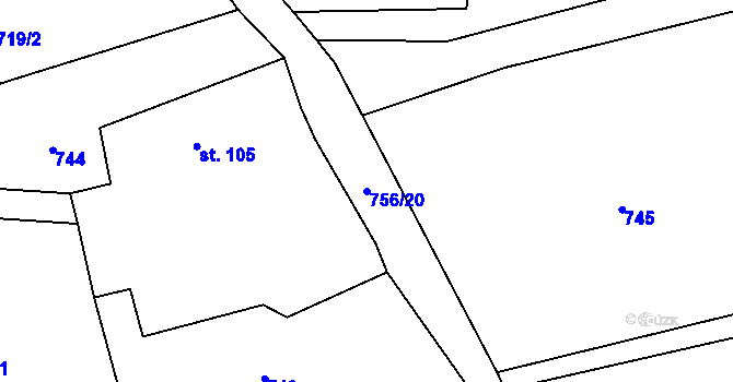 Parcela st. 756/20 v KÚ Bolehošť, Katastrální mapa