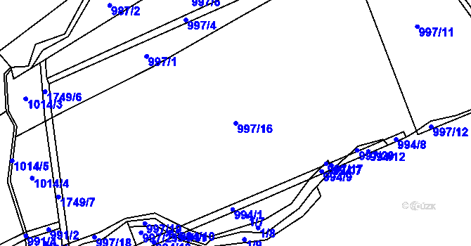 Parcela st. 997/16 v KÚ Bolehošť, Katastrální mapa