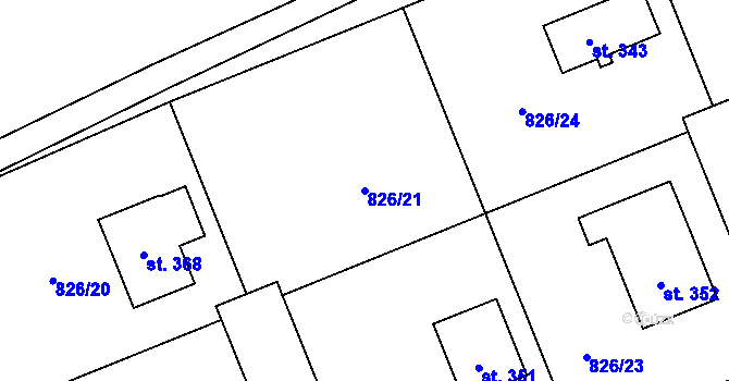 Parcela st. 826/21 v KÚ Bolehošť, Katastrální mapa