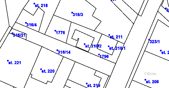 Parcela st. 210/2 v KÚ Bolehošť, Katastrální mapa