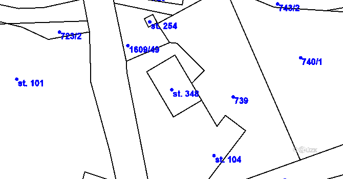 Parcela st. 348 v KÚ Bolehošť, Katastrální mapa