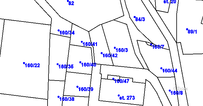 Parcela st. 160/42 v KÚ Bolehošť, Katastrální mapa