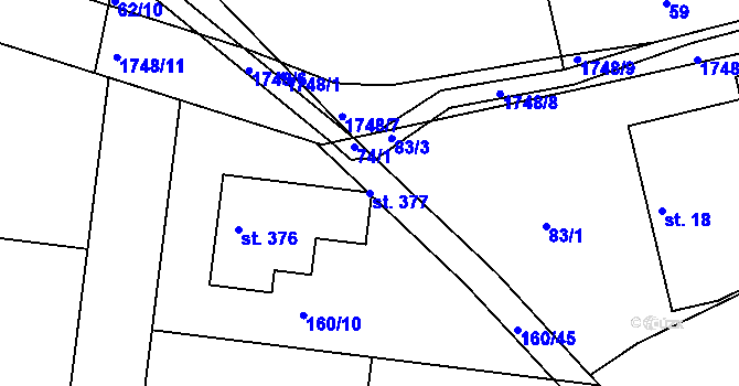 Parcela st. 377 v KÚ Bolehošť, Katastrální mapa