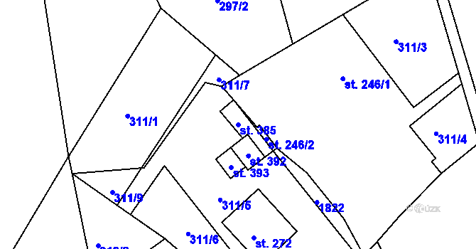 Parcela st. 385 v KÚ Bolehošť, Katastrální mapa