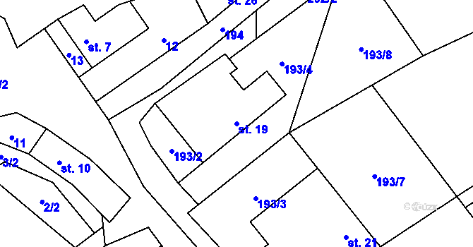 Parcela st. 19 v KÚ Bolechov, Katastrální mapa